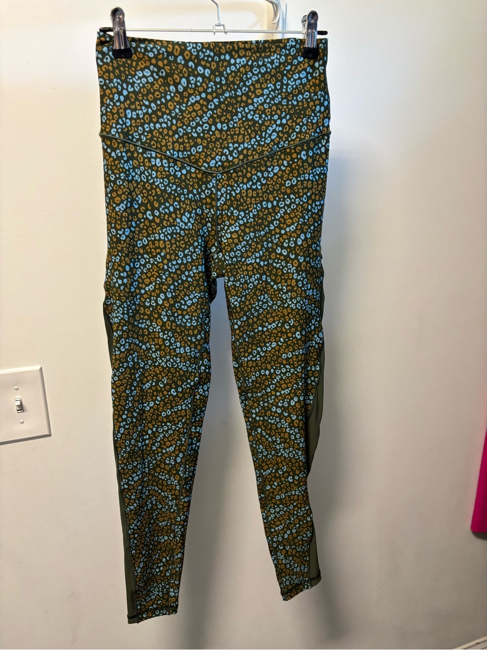 aerie Olive Green Leggings with Light Blue Spot Print